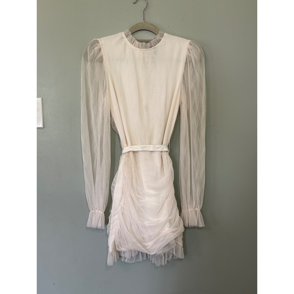 Ethereal Romance Ruched Mini Dress Womens Small Sheer Long Sleeves - Picture 11 of 12
